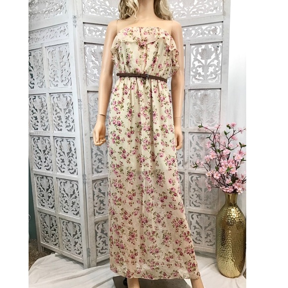 No Boundaries Floral Strapless Maxi Dress Large - Picture 1 of 14